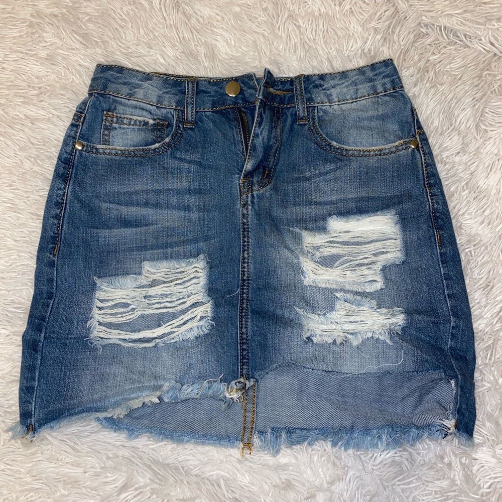 Distressed Mini Jean Skirt